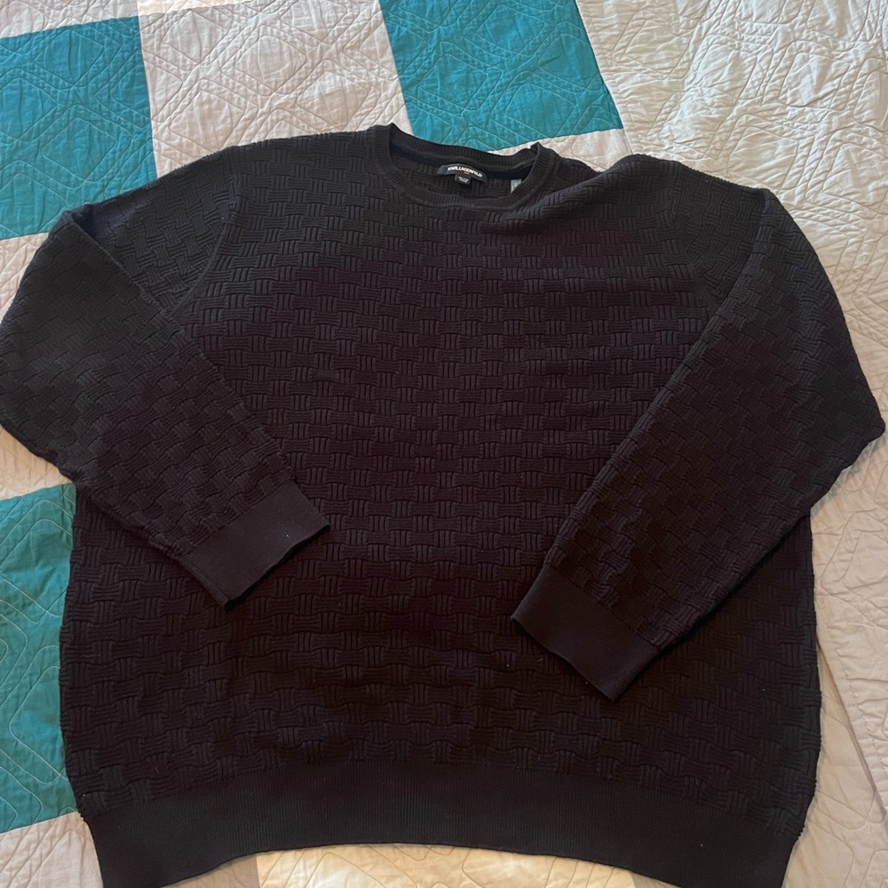 Karl Lagerfeld Black Textured Crewneck Sweater